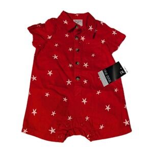 NWT Okie Dokie Toddler One‎ Piece Romper Size 3M Red White Stars 4th Of July